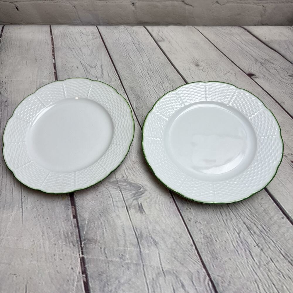 Set Of 2 Raynaud Villandry Saucer Limoges Green Rim 5.5" French Tea Coffee